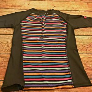 O’Rageous Girls Rashguard Swim Top Striped Stretchy Beach Pool Sz S 7